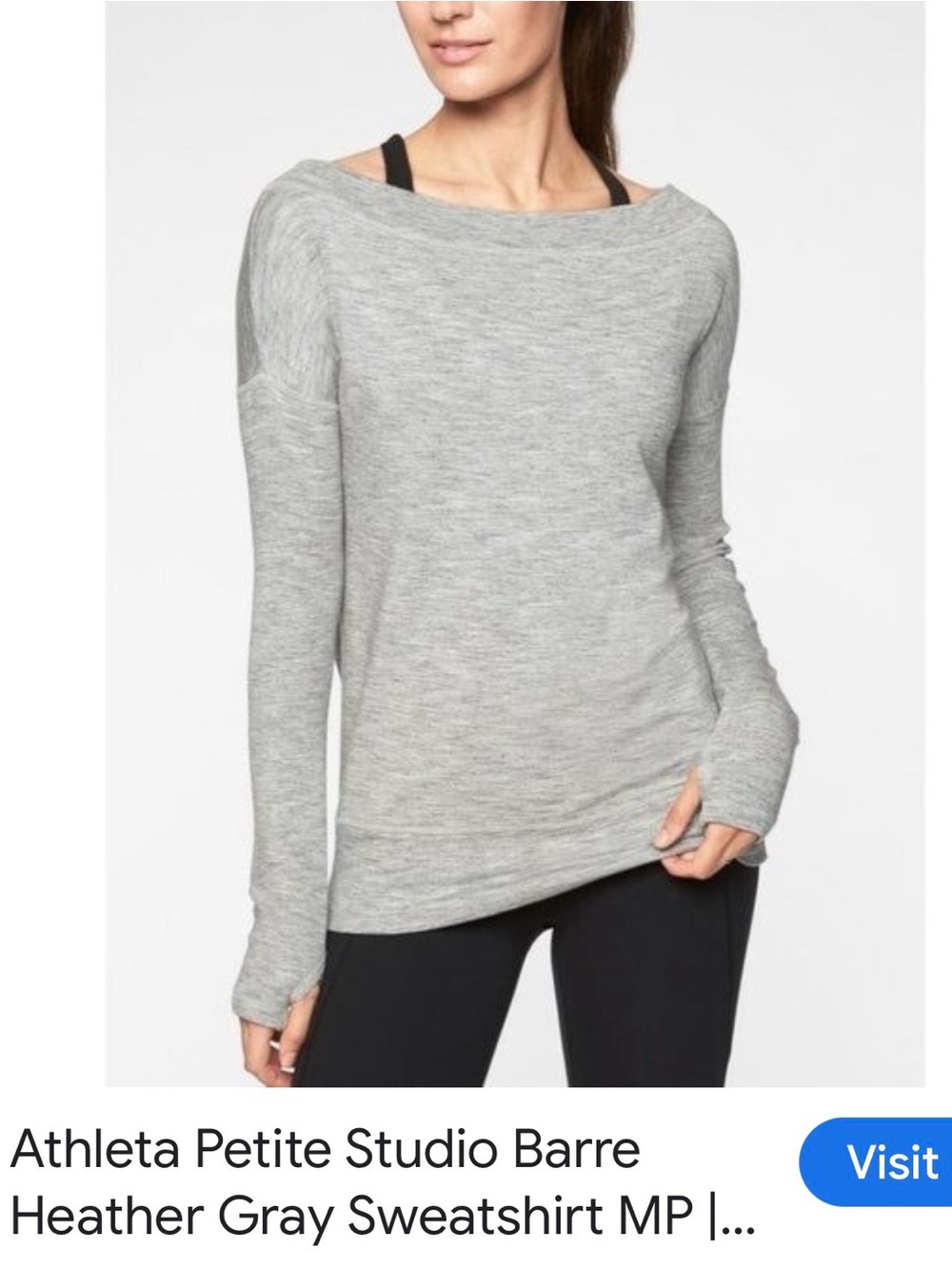 Athleta Heather Gray Long Sleeve Boatneck Barre Top